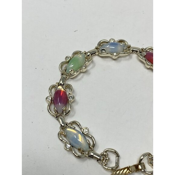 Vintage Sarah Coventry Bracelet Multicolor Oval Cabochons Silver Tone 7 Inch - Picture 2 of 7